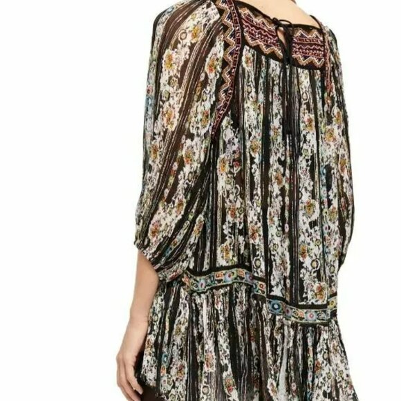 NWPT Free People Womens Dance Magic Chiffon Embroidered Floral Tunic.  SZ L - Picture 4 of 6
